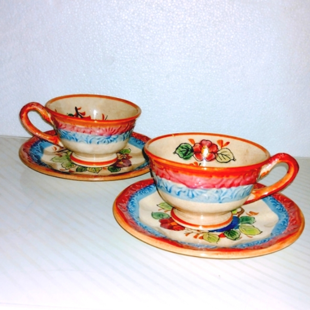 Japanese majolica style cups and saucers (2)💥 PRICE DROP